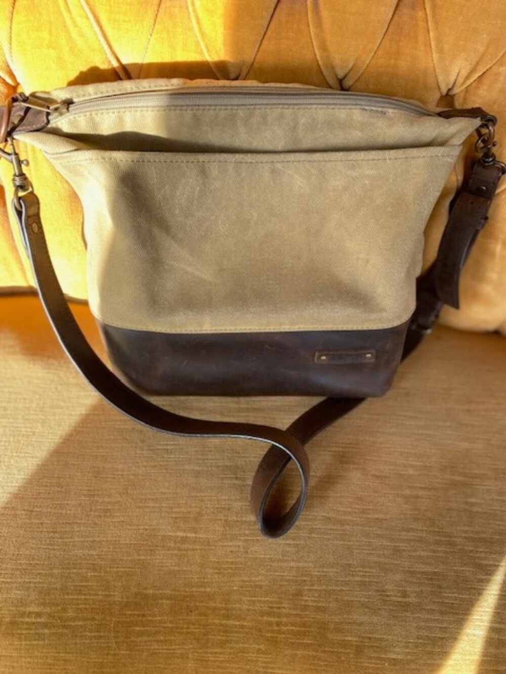 L.L.Bean Canvas and Leather Crossbody Shoulder Bag Brown Tan VG condition